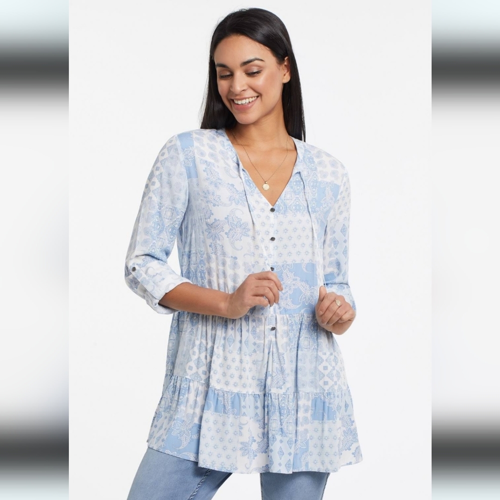 NWT Tribal Jeans Riviera Handkerchief Peplum Style Tunic Blouse
